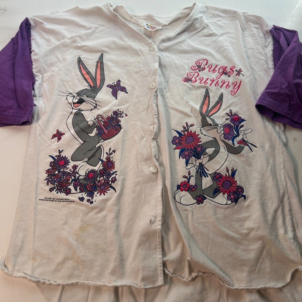 Vtg 90s Looney Tunes Bugs Bunny Women's Shirt Size L Large Jersey White '94 READ